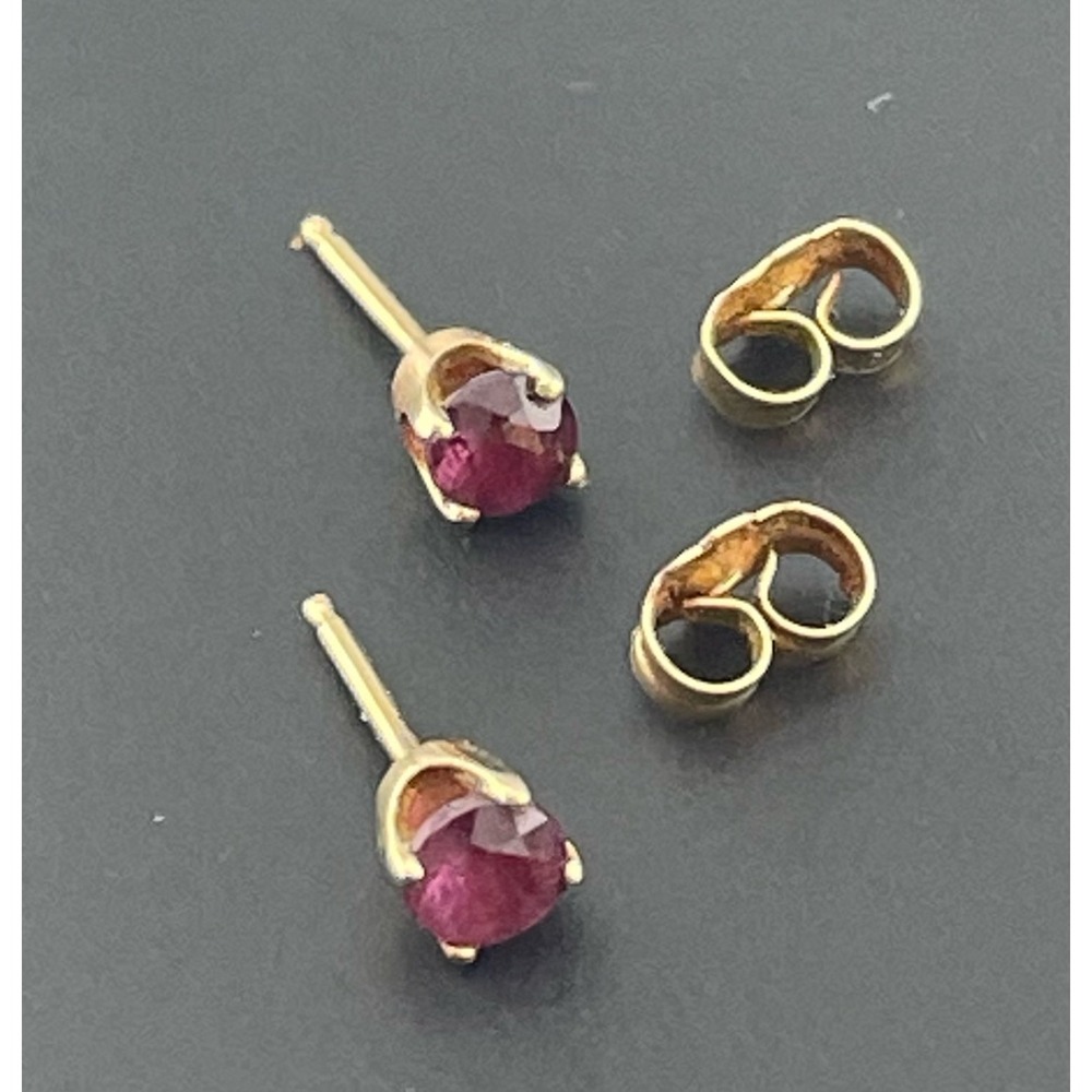 Vintage 14K Gold Ruby Stud Earrings 4mm Round‎ Ruby Solitaire Basket Setting - Picture 7 of 16